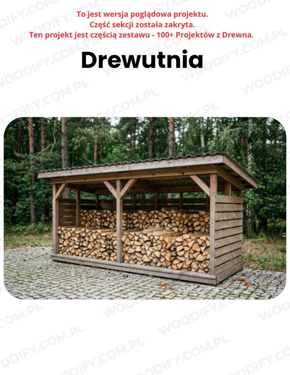 Pierwsza strona darmowego planu drewutni: zdjęcie, lista narzędzi i materiałów
